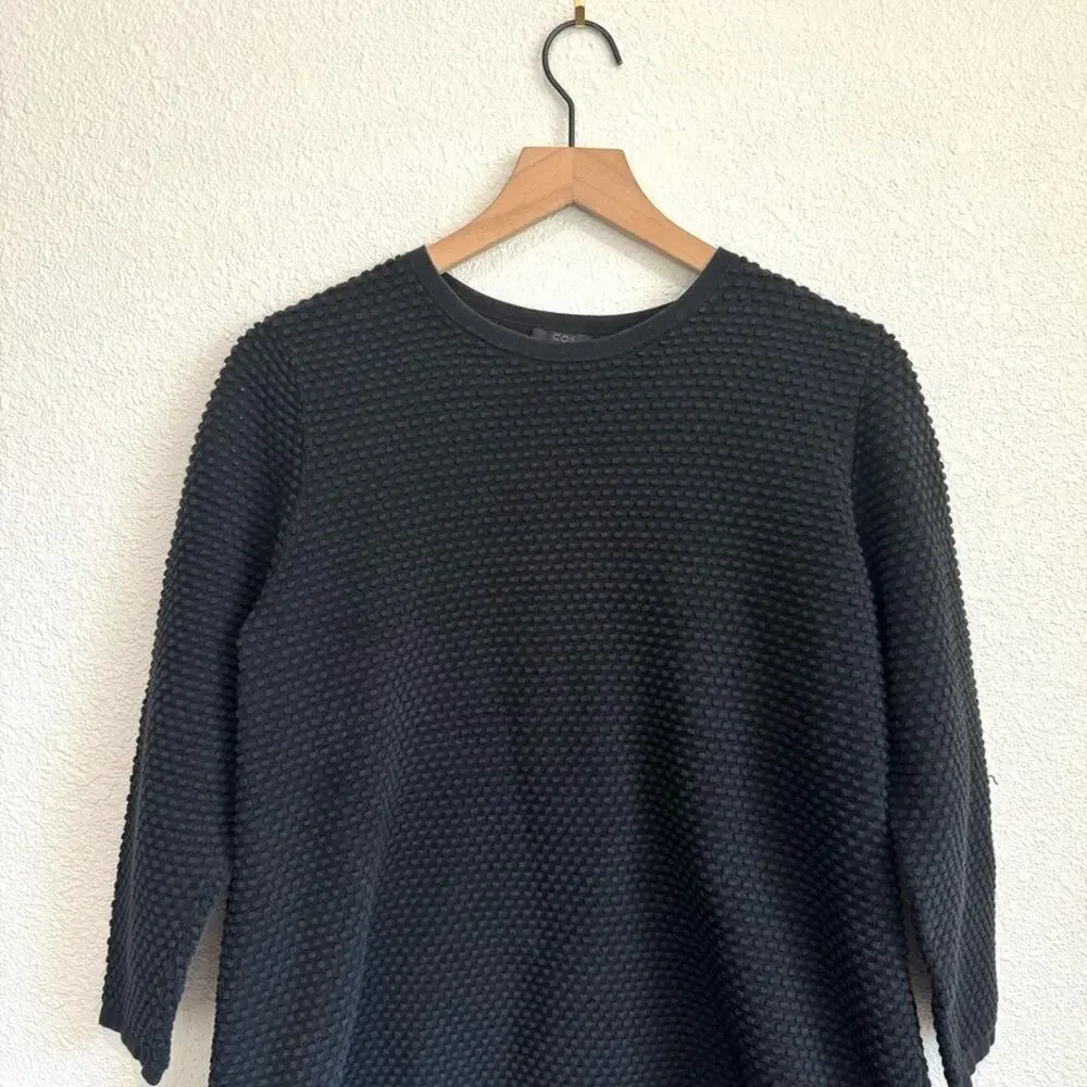 Cos Women's Large Pullover Sweater Textured Black Casual Cotton Comfy‎ Minimal